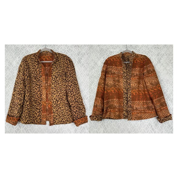 Reversible Open Front Jacket Women Medium Leopard Southwest Tapestry Artsy Indie - Picture 1 of 12
